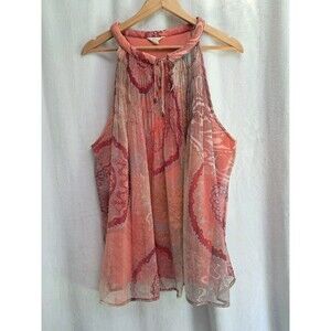 Adiva Multicolor Mandala Chiffon Top Blouse Tie Neck Padded Collar Size 2X